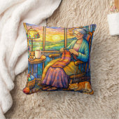 Stained Glass Grandma Knitting, Cat & Cozy Home  Kussen (Deken)
