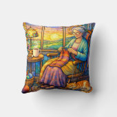 Stained Glass Grandma Knitting, Cat & Cozy Home  Kussen (Achterkant)