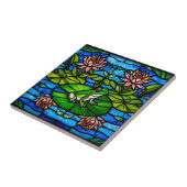 Stained Glass Green Frog and Water Lily Flowers  Tegeltje (Zijkant)