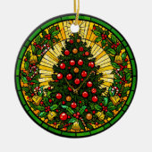 Stained Glass Holly & Bells Tree Keramisch Ornament (Voorkant)
