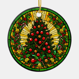 Stained Glass Holly & Bells Tree Keramisch Ornament