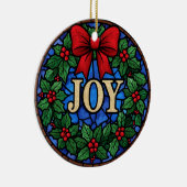 Stained Glass Holly Wreath JOY Keramisch Ornament (Rechts)