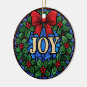 Stained Glass Holly Wreath JOY Keramisch Ornament (Links)