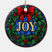 Stained Glass Holly Wreath JOY Keramisch Ornament (Achterkant)