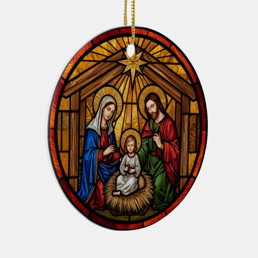 Stained Glass Holy Family Nativity Keramisch Ornament (Rechts)