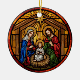 Stained Glass Holy Family Nativity Keramisch Ornament