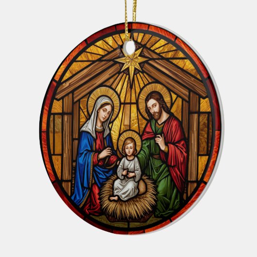Stained Glass Holy Family Nativity Keramisch Ornament (Links)