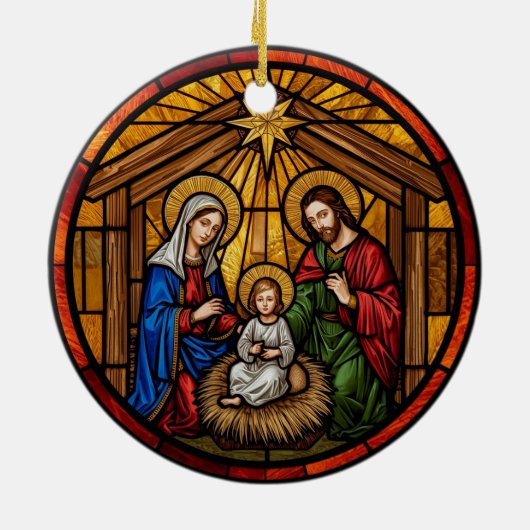 Stained Glass Holy Family Nativity Keramisch Ornament (Achterkant)