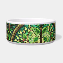 Stained glass-inspired bowl with green leaves 