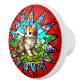 Stained Glass Kitten Floral Keramische Knop (Rechts)