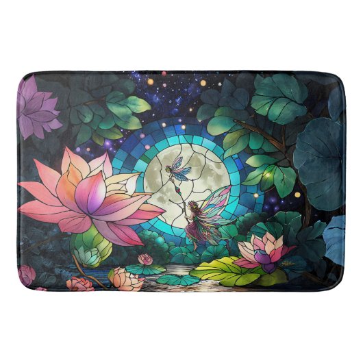 Stained Glass Little Fairy With Dragonfly Badmat (Voorkant)