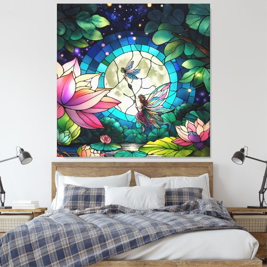 Stained Glass Little Fairy With Dragonfly Canvas Afdruk (Insitu (Slaapkamer))