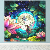 Stained Glass Little Fairy With Dragonfly Canvas Afdruk (Insitu (Houten vloer))