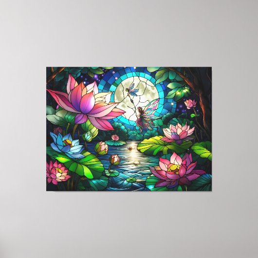 Stained Glass Little Fairy With Dragonfly Canvas Afdruk (Voorkant)