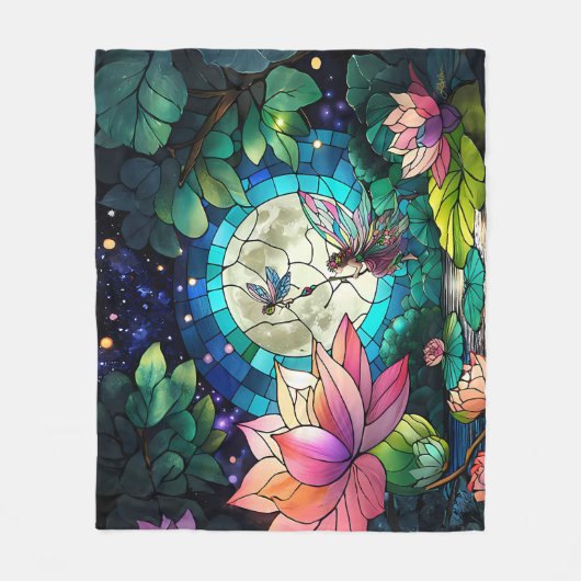 Stained Glass Little Fairy With Dragonfly Fleece Deken (Voorkant)