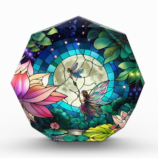 Stained Glass Little Fairy With Dragonfly Fotoblokken (Voorkant)