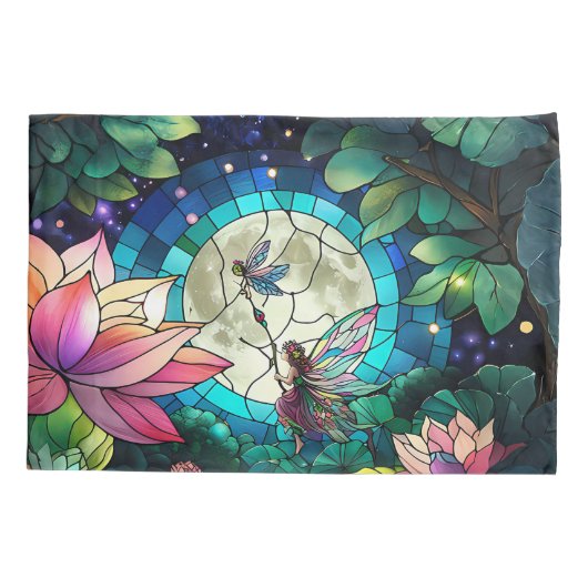 Stained Glass Little Fairy With Dragonfly Kussensloop (Achterkant)