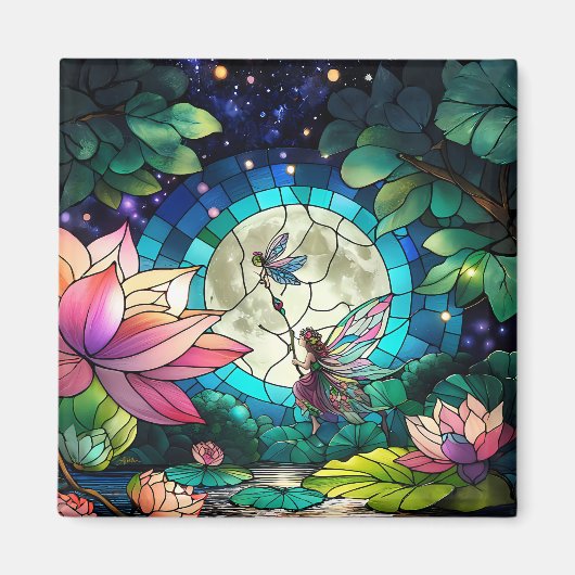 Stained Glass Little Fairy With Dragonfly Magneet (Voorkant)