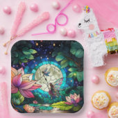 Stained Glass Little Fairy With Dragonfly Papieren Bordje (Feest)