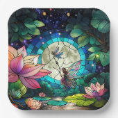 Stained Glass Little Fairy With Dragonfly Papieren Bordje (Voorkant)