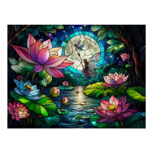 Stained Glass Little Fairy With Dragonfly Perfect Poster (Voorkant)
