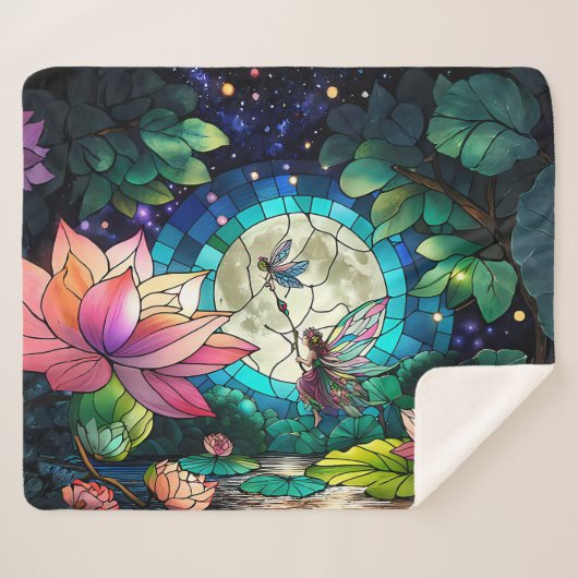 Stained Glass Little Fairy With Dragonfly Sherpa Deken (Voorkant (horizontaal))