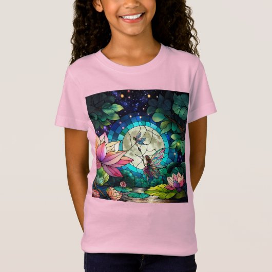 Stained Glass Little Fairy With Dragonfly T-shirt (Voorkant)