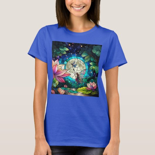 Stained Glass Little Fairy With Dragonfly T-shirt (Voorkant)