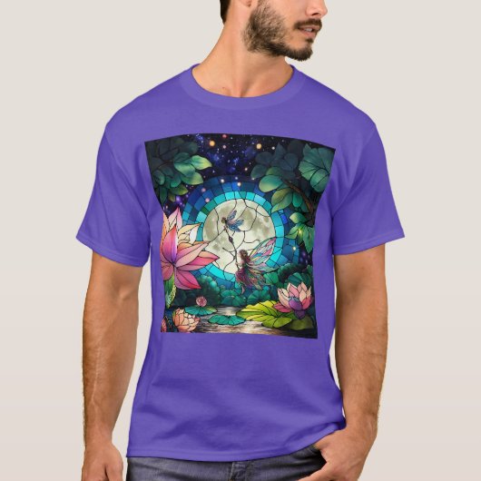 Stained Glass Little Fairy With Dragonfly T-shirt (Voorkant)