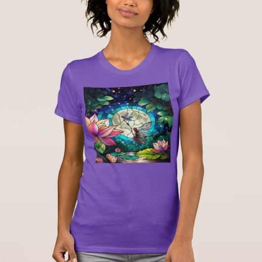 Stained Glass Little Fairy With Dragonfly T-shirt (Voorkant)