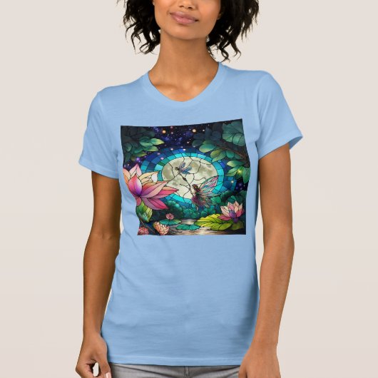 Stained Glass Little Fairy With Dragonfly T-shirt (Voorkant)