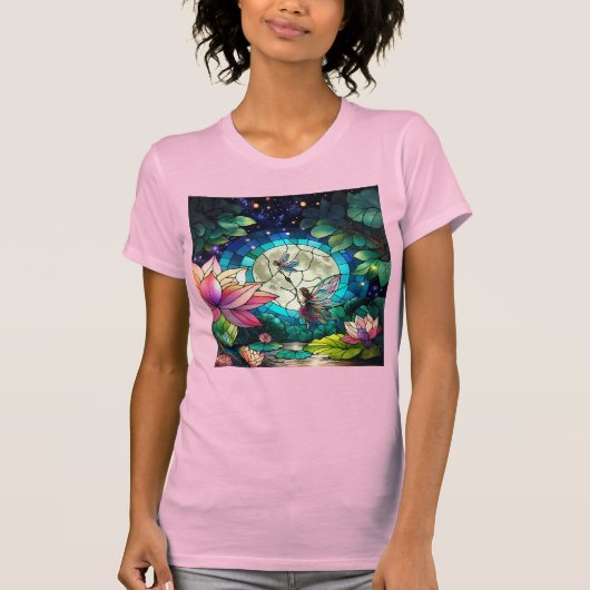 Stained Glass Little Fairy With Dragonfly T-shirt (Voorkant)