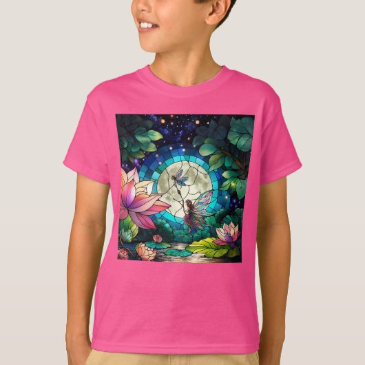 Stained Glass Little Fairy With Dragonfly T-shirt (Voorkant)