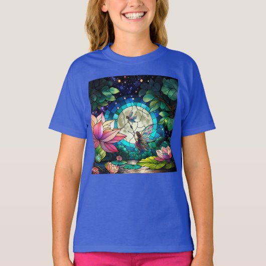 Stained Glass Little Fairy With Dragonfly T-shirt (Voorkant)