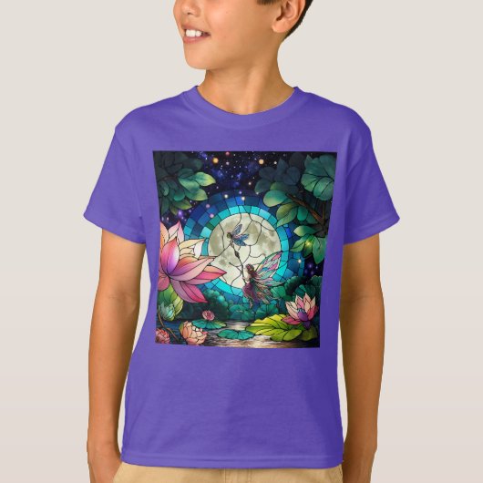 Stained Glass Little Fairy With Dragonfly T-shirt (Voorkant)