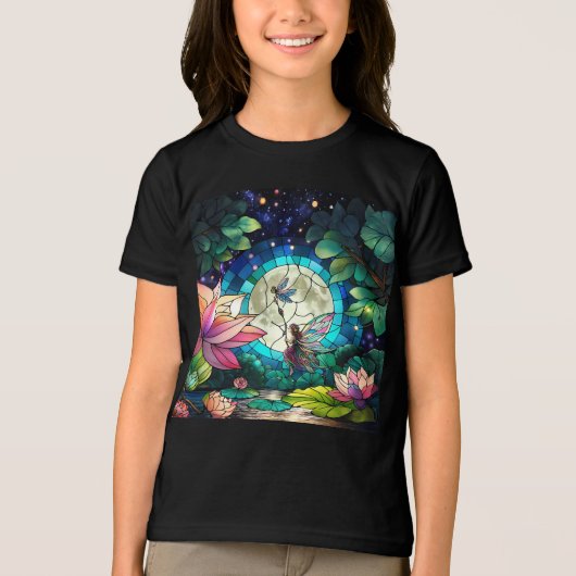 Stained Glass Little Fairy With Dragonfly Tri-Blend Shirt (Voorkant)