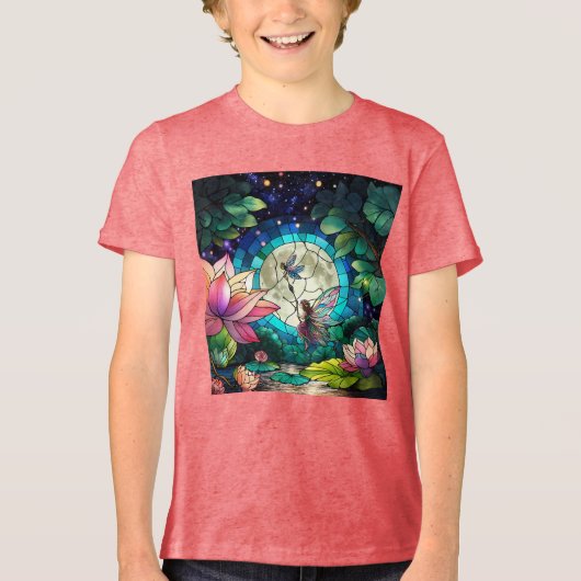 Stained Glass Little Fairy With Dragonfly Tri-Blend Shirt (Voorkant)