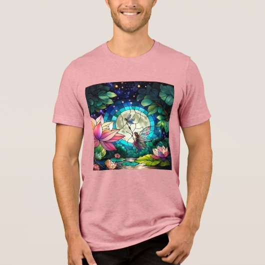 Stained Glass Little Fairy With Dragonfly Tri-Blend Shirt (Voorkant)
