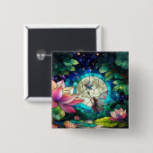 Stained Glass Little Fairy With Dragonfly Vierkante Button 5,1 Cm (Voorkant /achterkant)