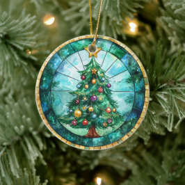 Stained Glass Look Christmas Tree & Star Holiday Keramisch Ornament