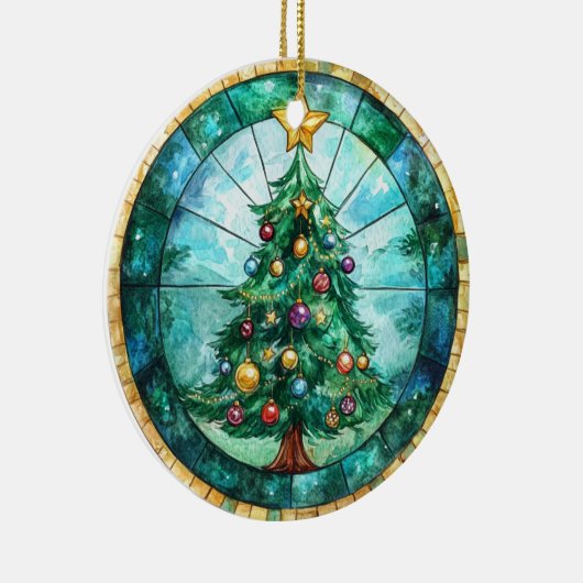 Stained Glass Look Christmas Tree & Star Holiday Keramisch Ornament (Rechts)