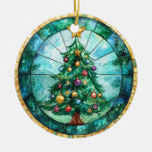 Stained Glass Look Christmas Tree & Star Holiday Keramisch Ornament (Voorkant)