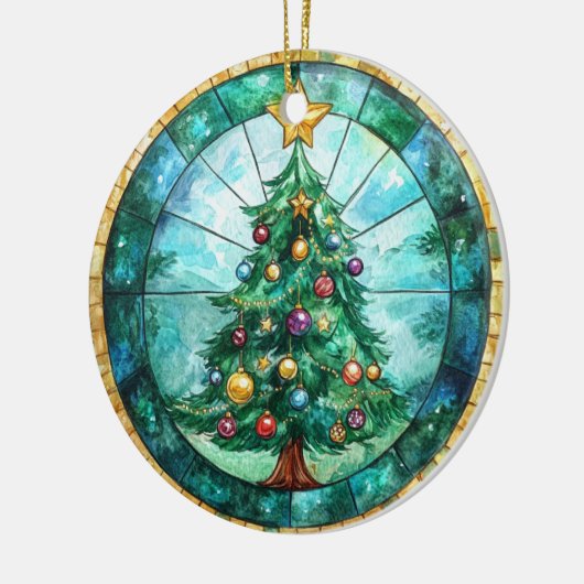 Stained Glass Look Christmas Tree & Star Holiday Keramisch Ornament (Links)