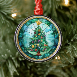 Stained Glass Look Christmas Tree & Star Holiday Metalen Ornament