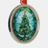 Stained Glass Look Christmas Tree & Star Holiday Metalen Ornament (Rechts)