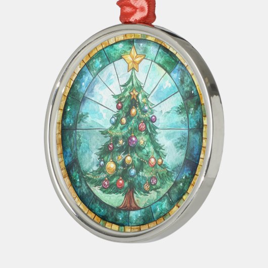 Stained Glass Look Christmas Tree & Star Holiday Metalen Ornament (Links)