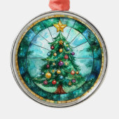 Stained Glass Look Christmas Tree & Star Holiday Metalen Ornament (Voorkant)