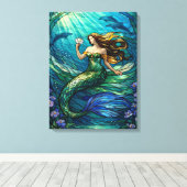 Stained Glass Mermaid Art Canvas Afdruk (Insitu (Houten vloer))