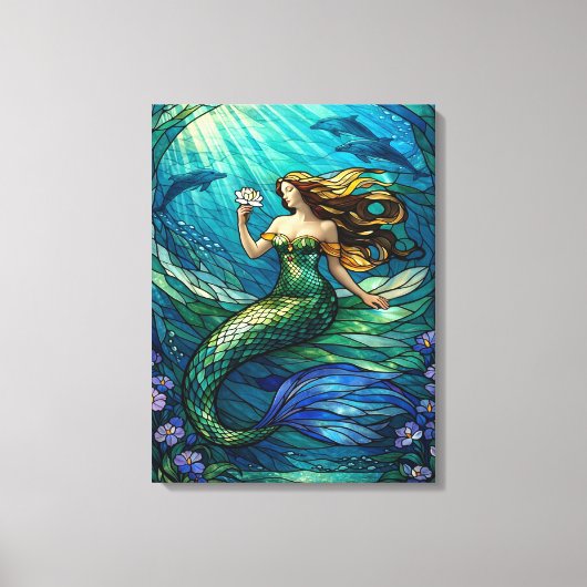 Stained Glass Mermaid Art Canvas Afdruk (Voorkant)