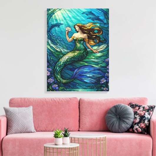 Stained Glass Mermaid Art Canvas Afdruk (Insitu (Woonkamer))